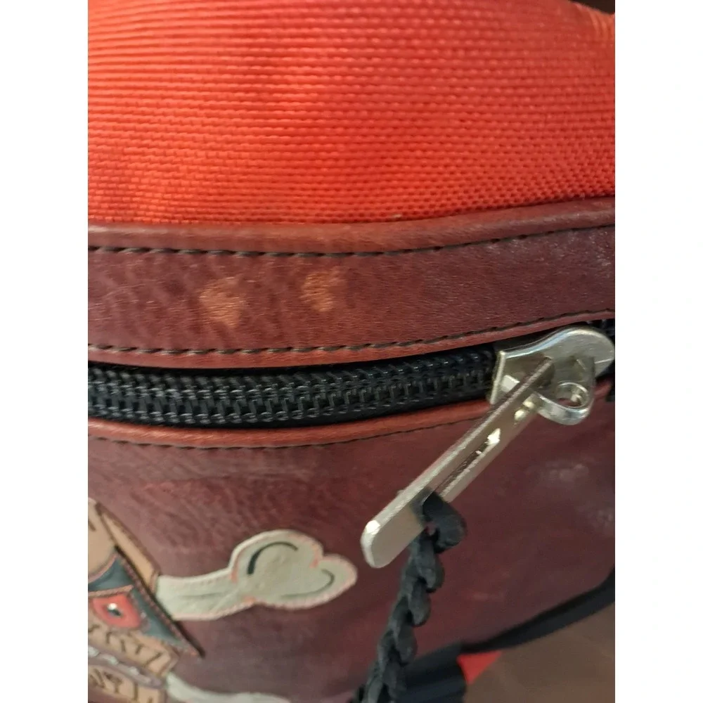 Canvas Leather Messenger Bag Skull Crossbones Orange Brown Urban Edgy 14x11x4